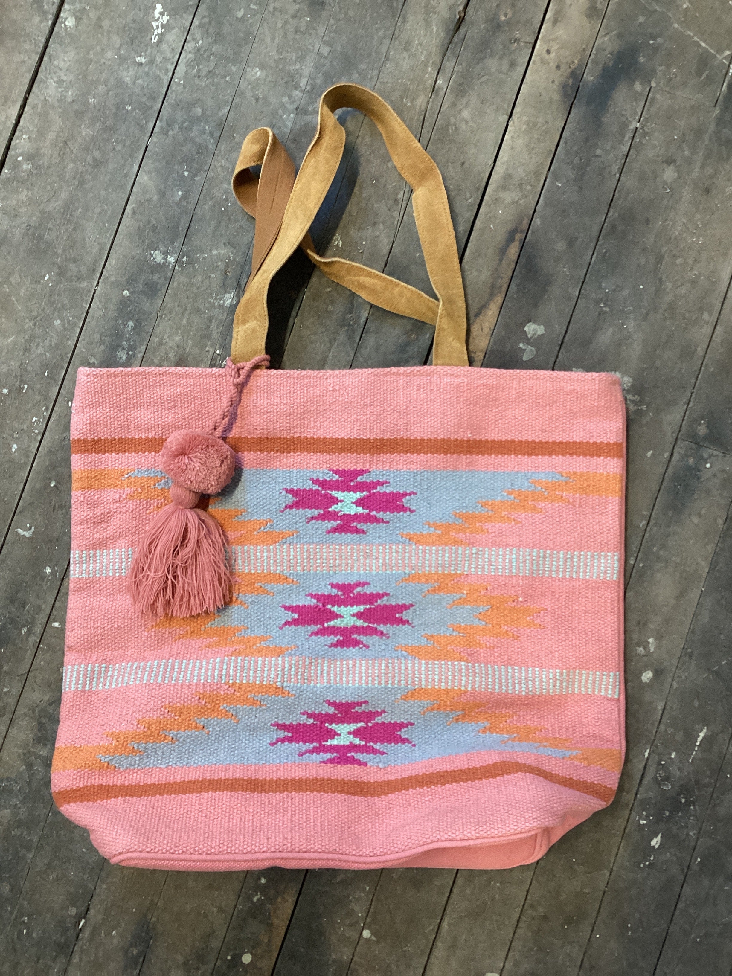 Orange, Bright Pink & Slate Aztec Tote