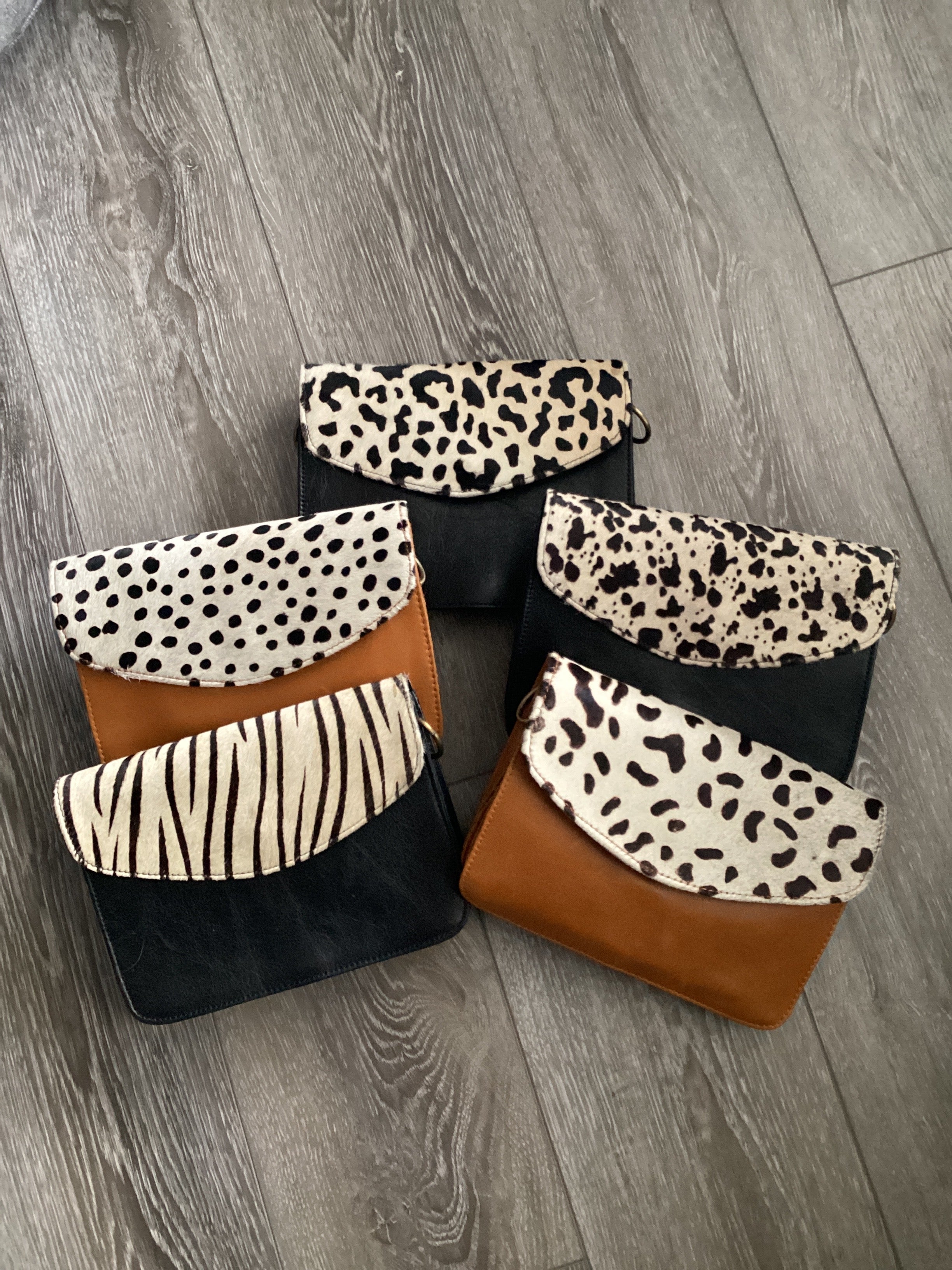 Small Cowhide & Leather Envelope Crossbody Purse Natural