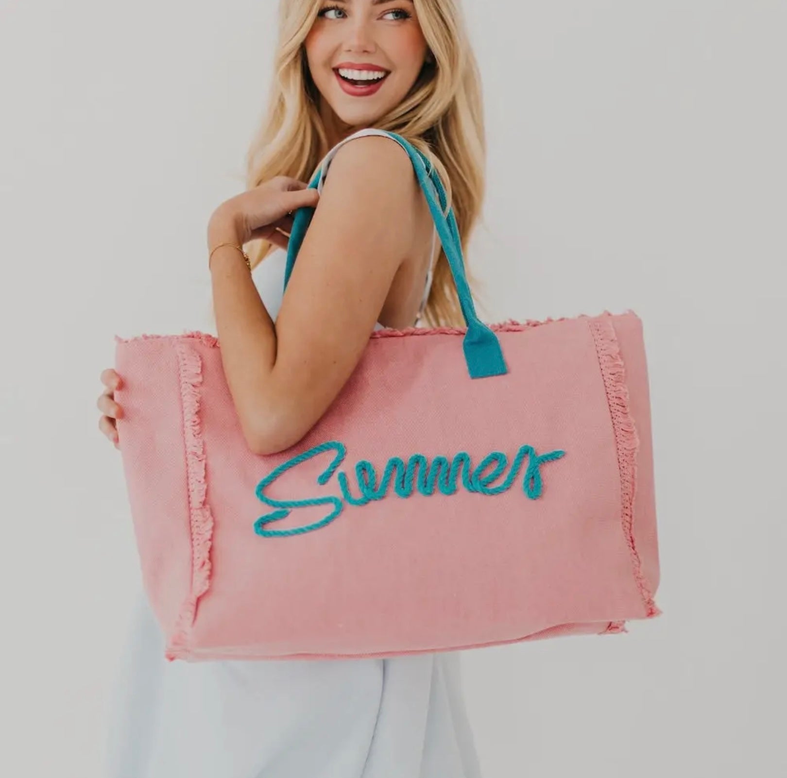 Summer Sunshine Beach Tote Pink/Teal