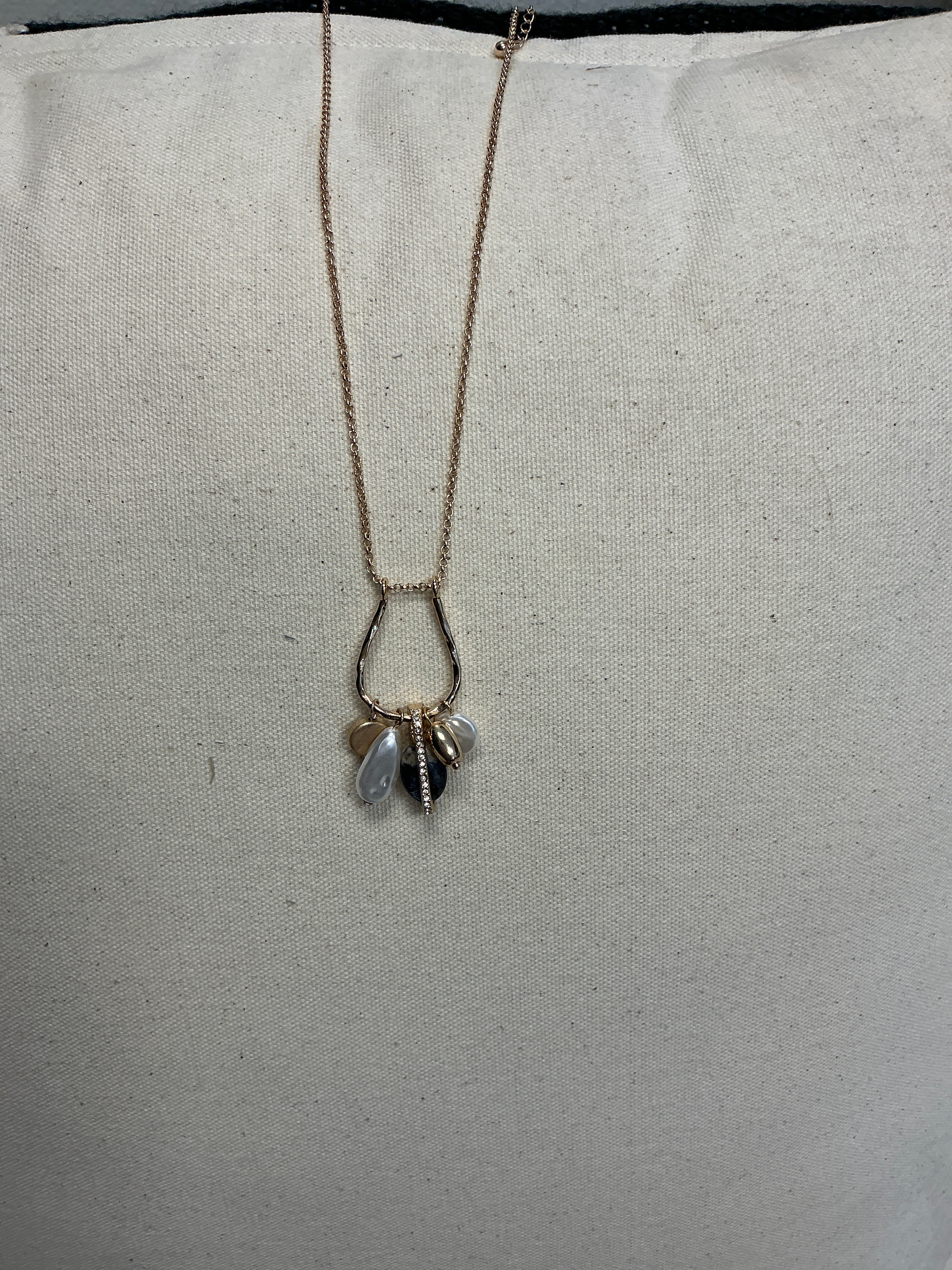 Pearl and Black Stone Charm Necklace