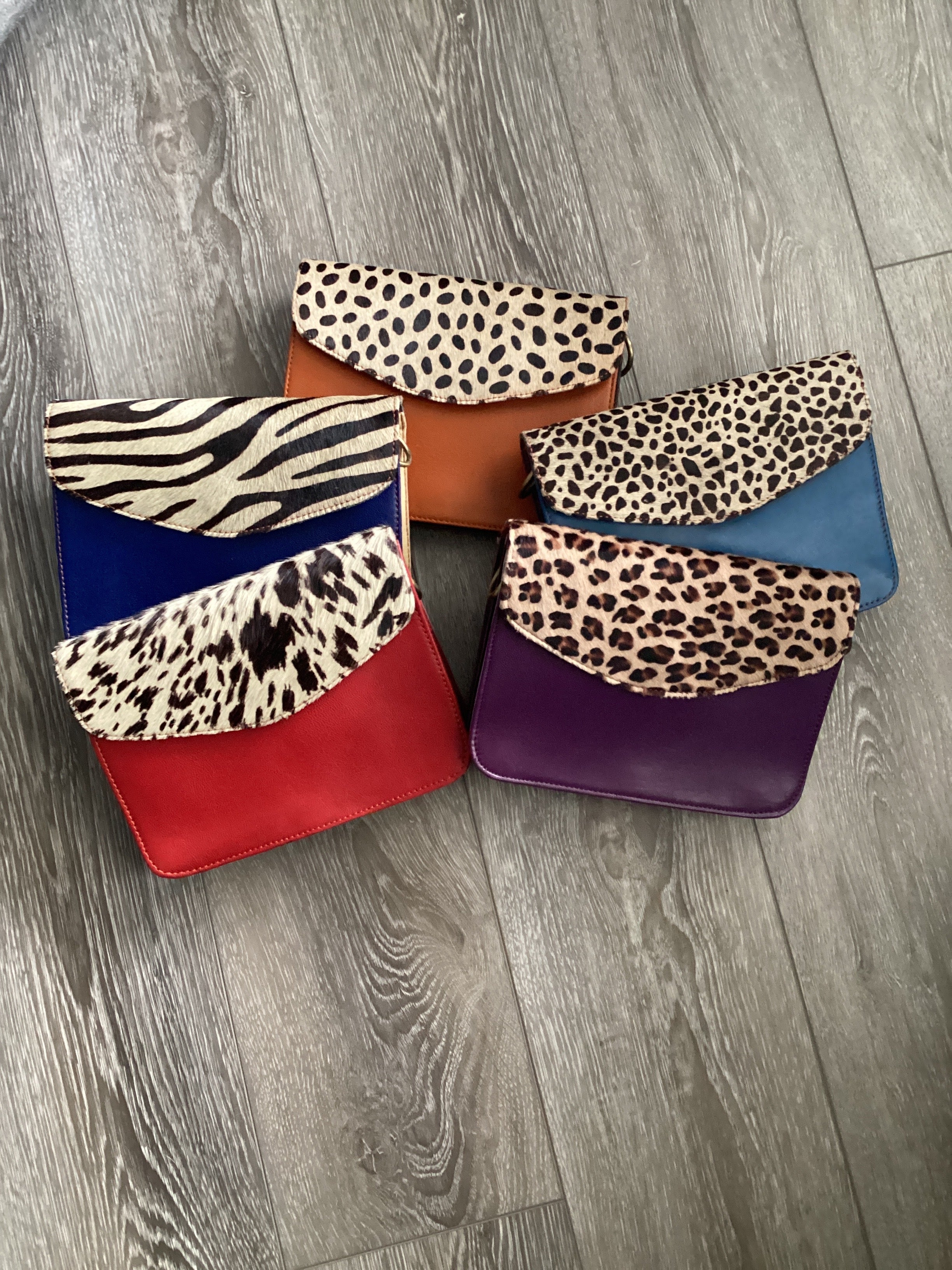 Small Cowhide & Leather Envelope Crossbody Purse Colorful