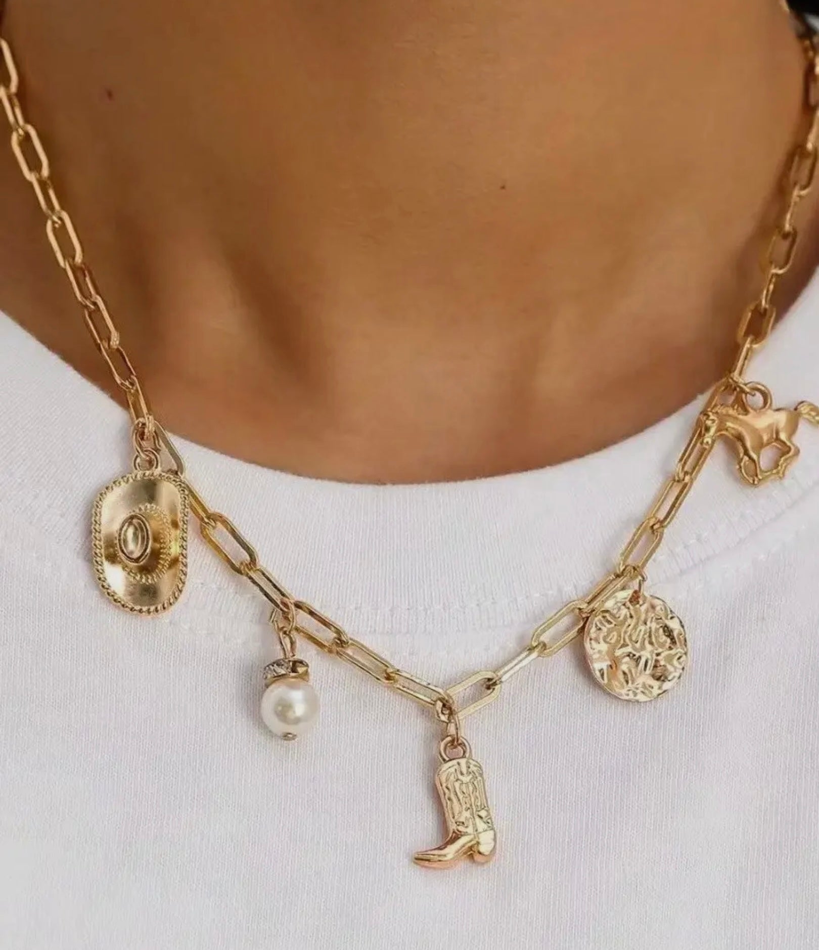 Western Boot Star Hat Horseshoe Charm Necklace