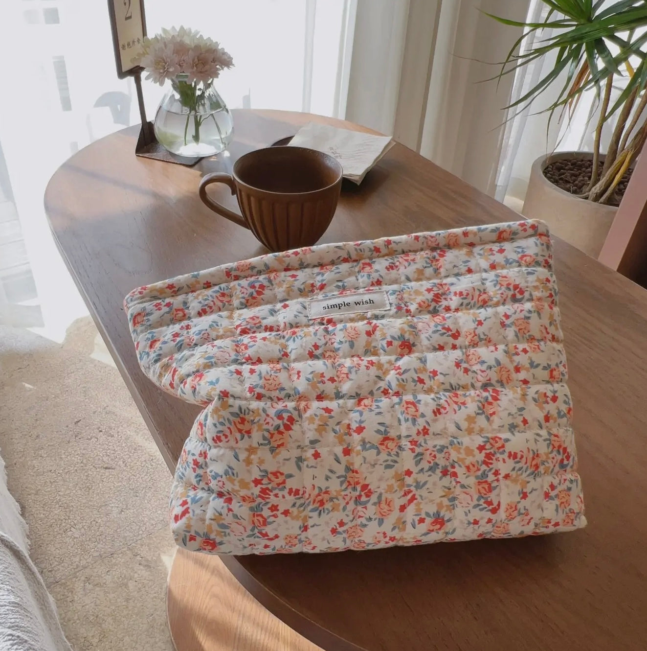 Flower Print Padded Large Capacity Cosmetic Bag