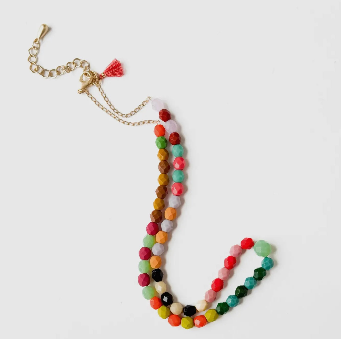 Adjustable Bead Necklace With Green Bead and Tiny Tassel