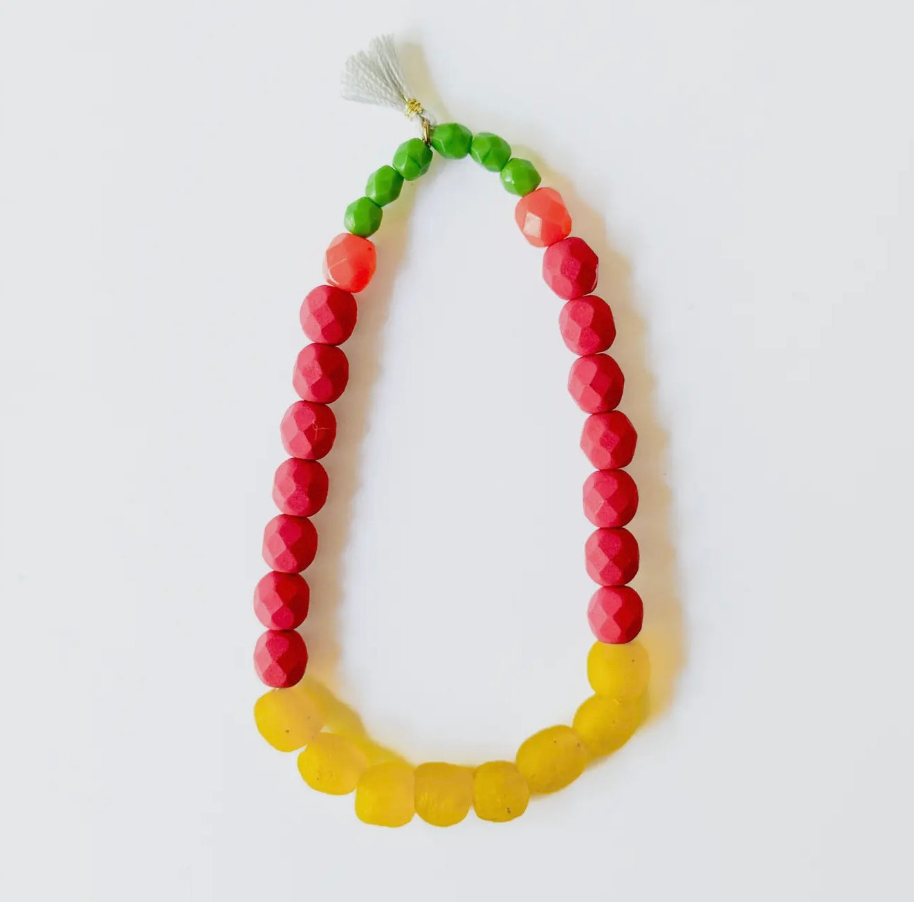 Multicolor Recycled African Glass and Mixed Bead Bracelet - Yellow