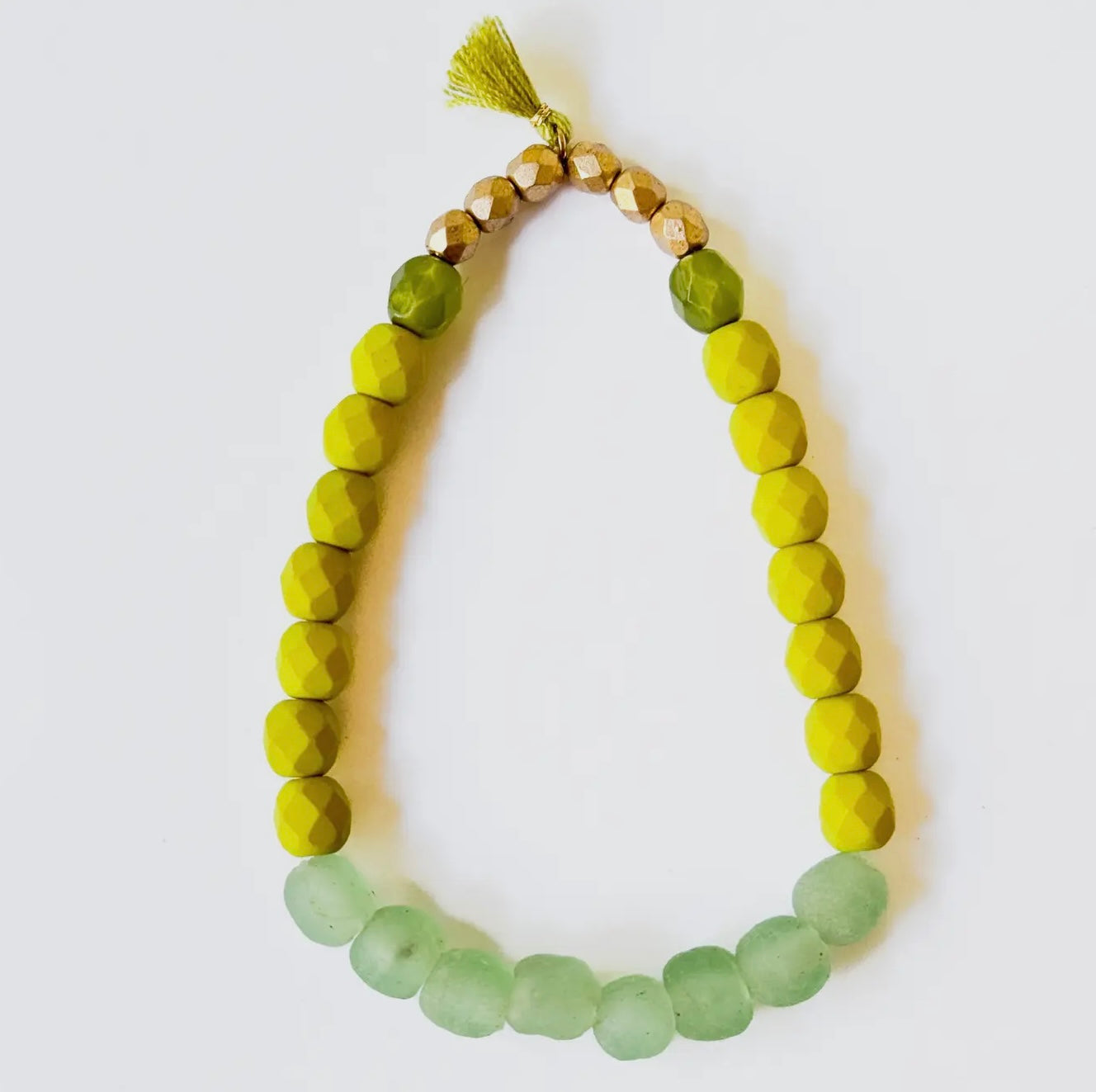 Multicolor Recycled African Glass and Mixed Bead Bracelet - Green