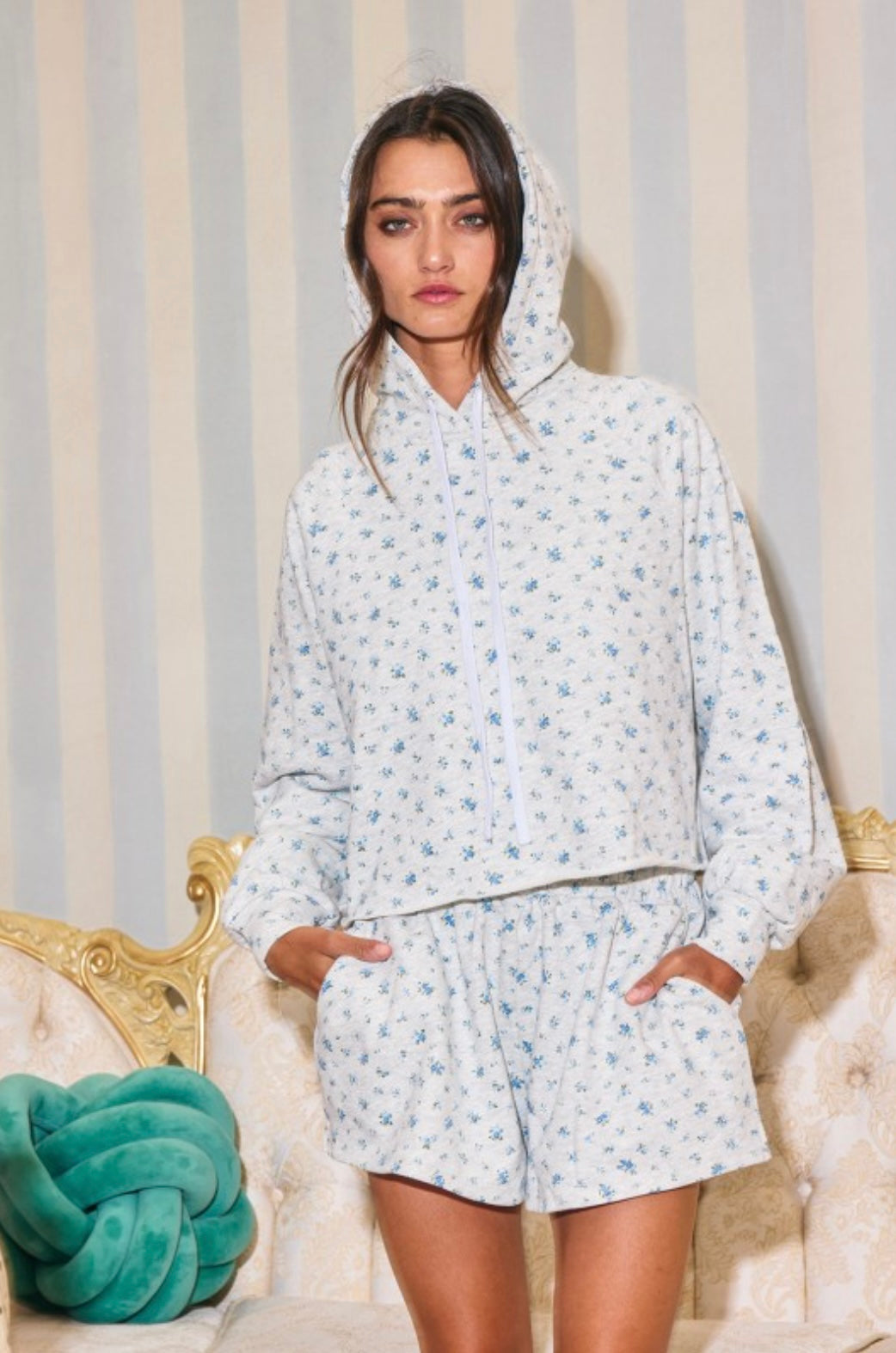 Floral Print Lounge Crop Hoodie