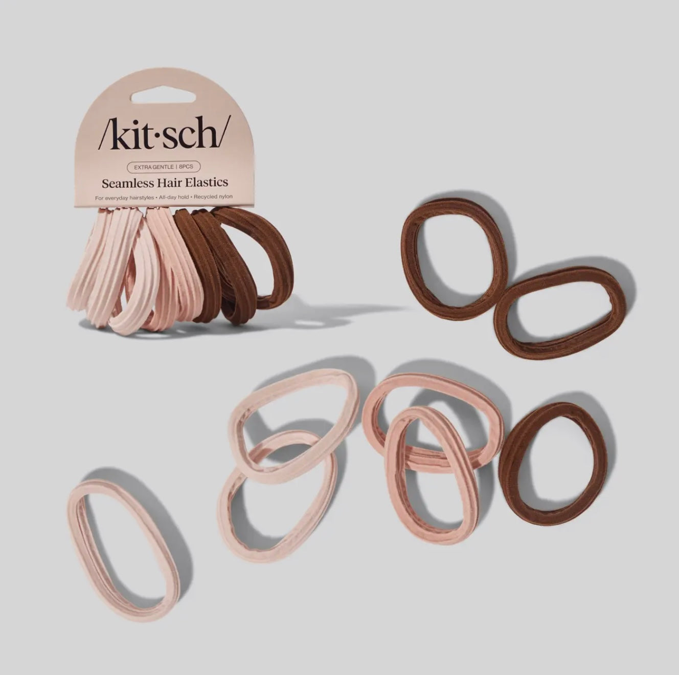 Kitsch Recycled Seamless Hair Elastics 8 Pc Set - Rosewood