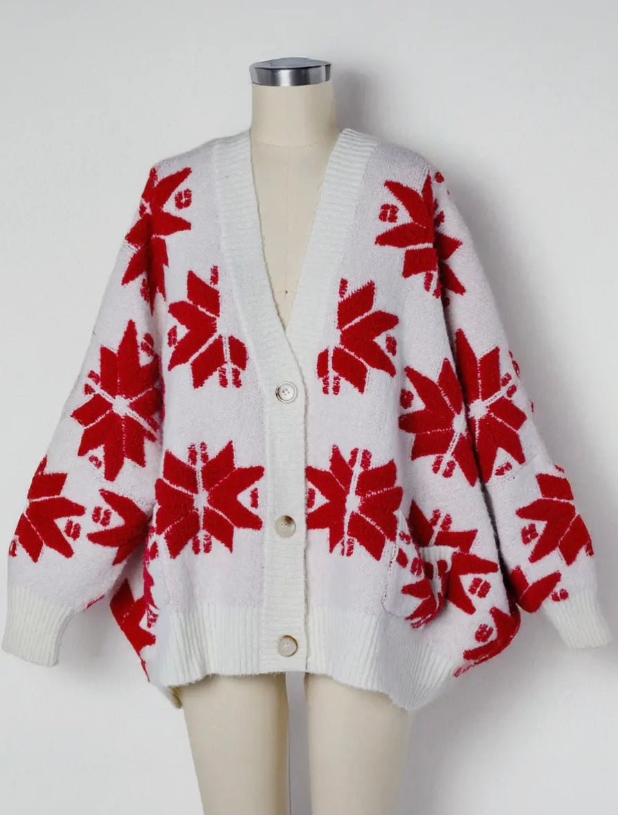 Oversized Winter Star Snowflake Sweater Cardigan