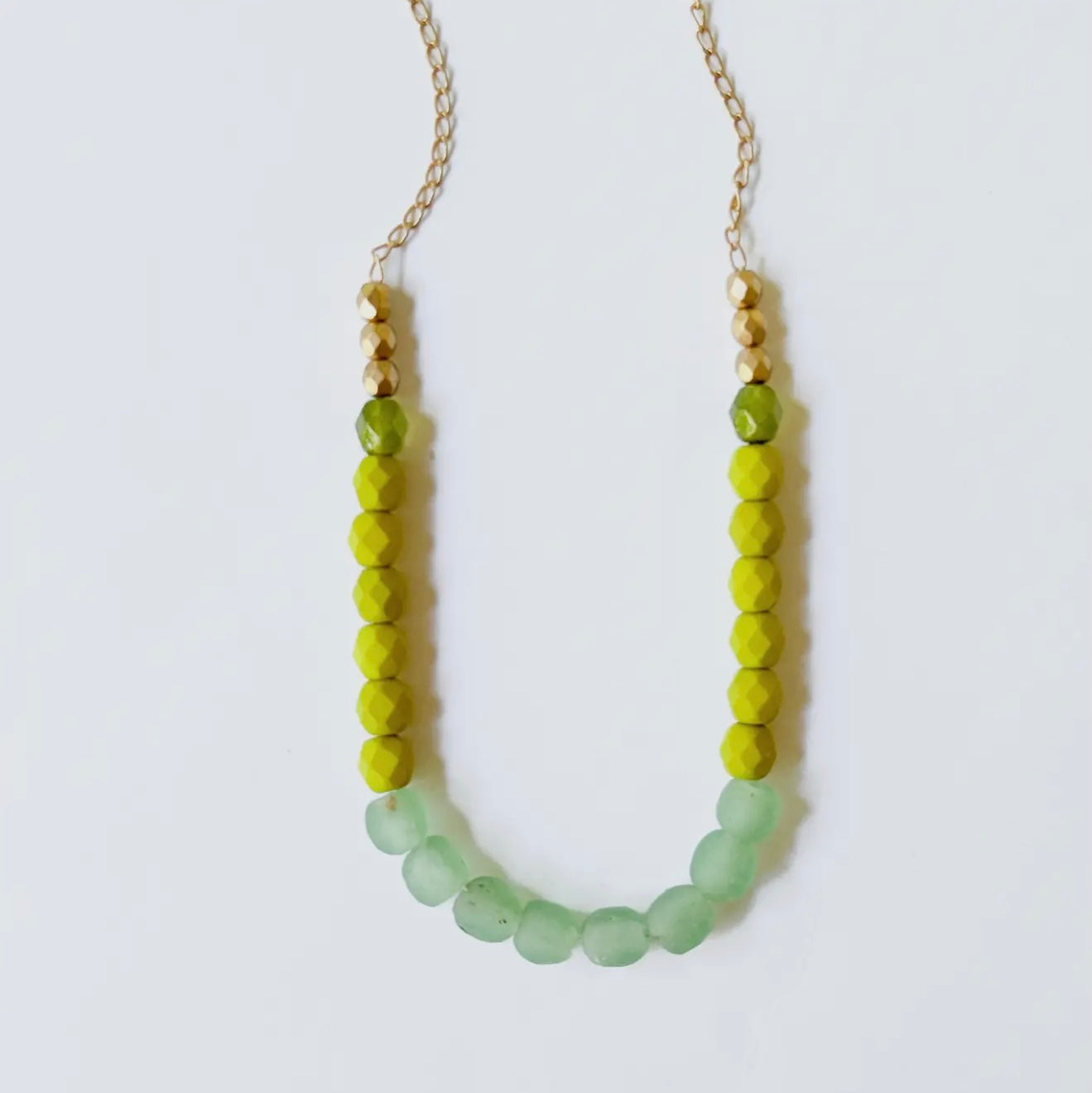 Multicolor Recycled African Glass and Mixed Bead Necklace - Green