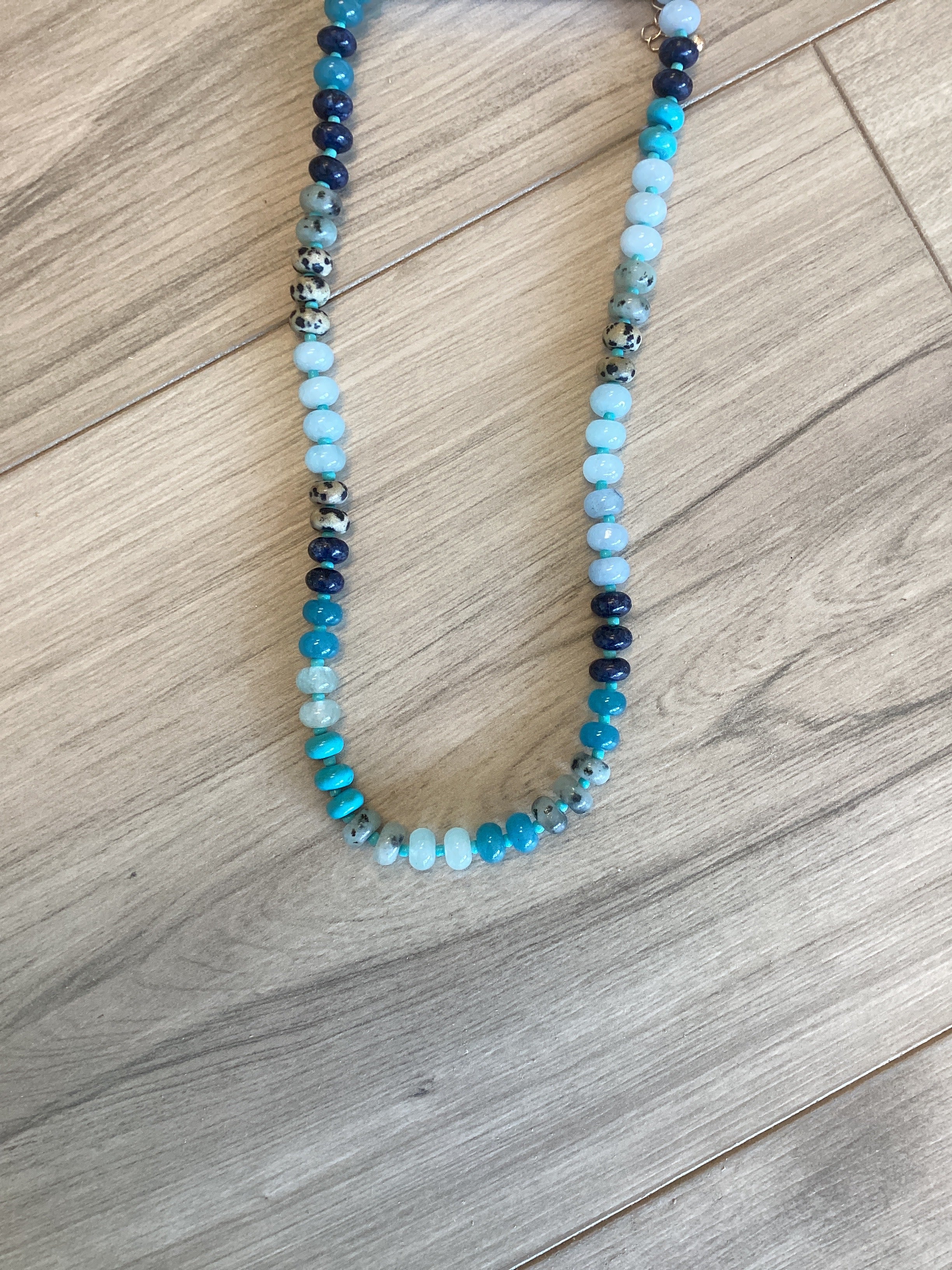 Natural Agate Glass Semi Precious Bead Necklace Blues