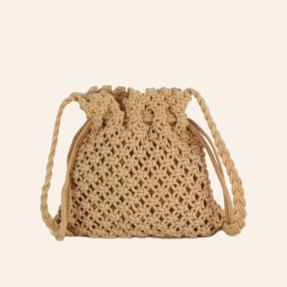 Crochet Braid Design Drawstring Crossbody Bag