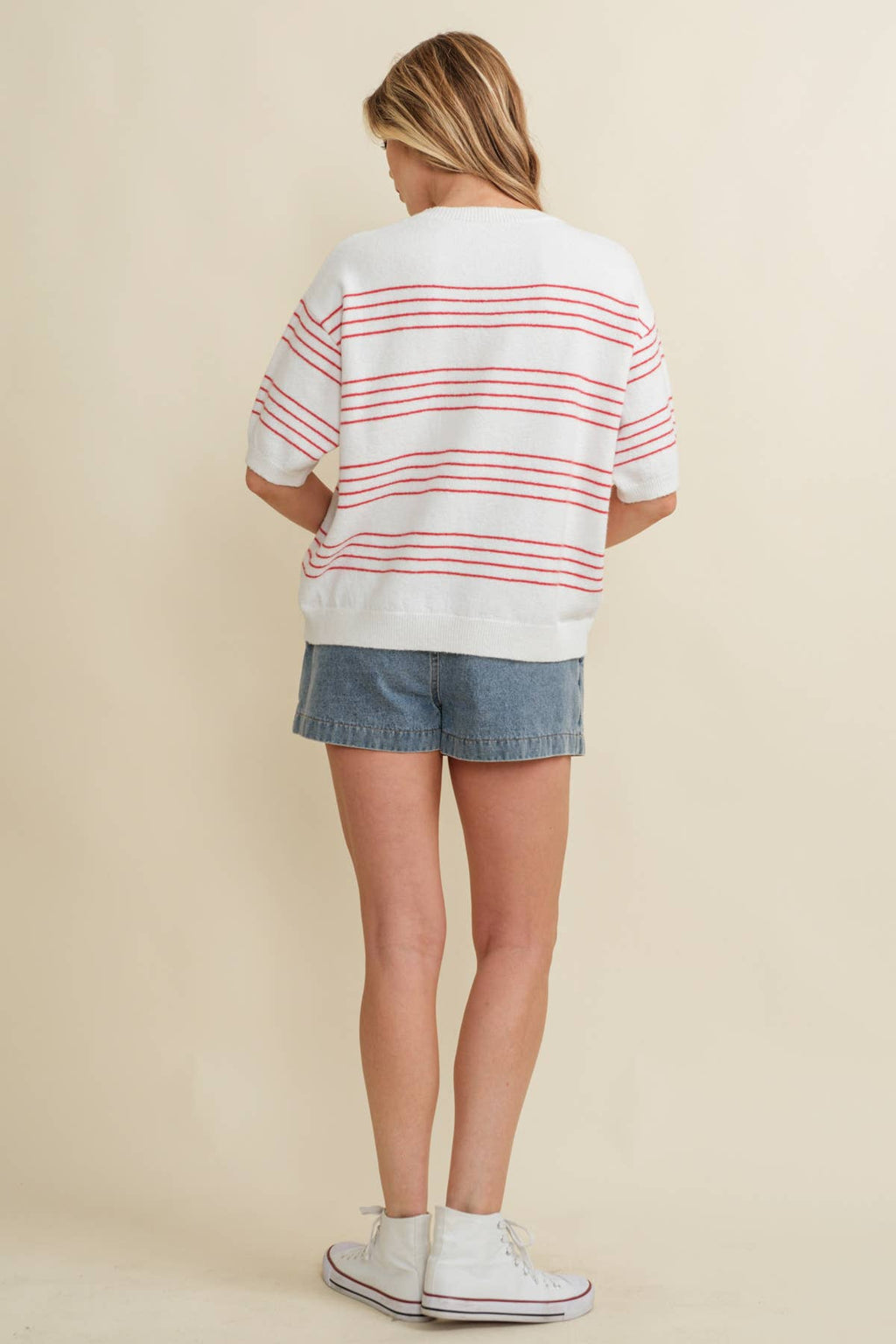CHERRY ACCENT STRIPE SWEATER