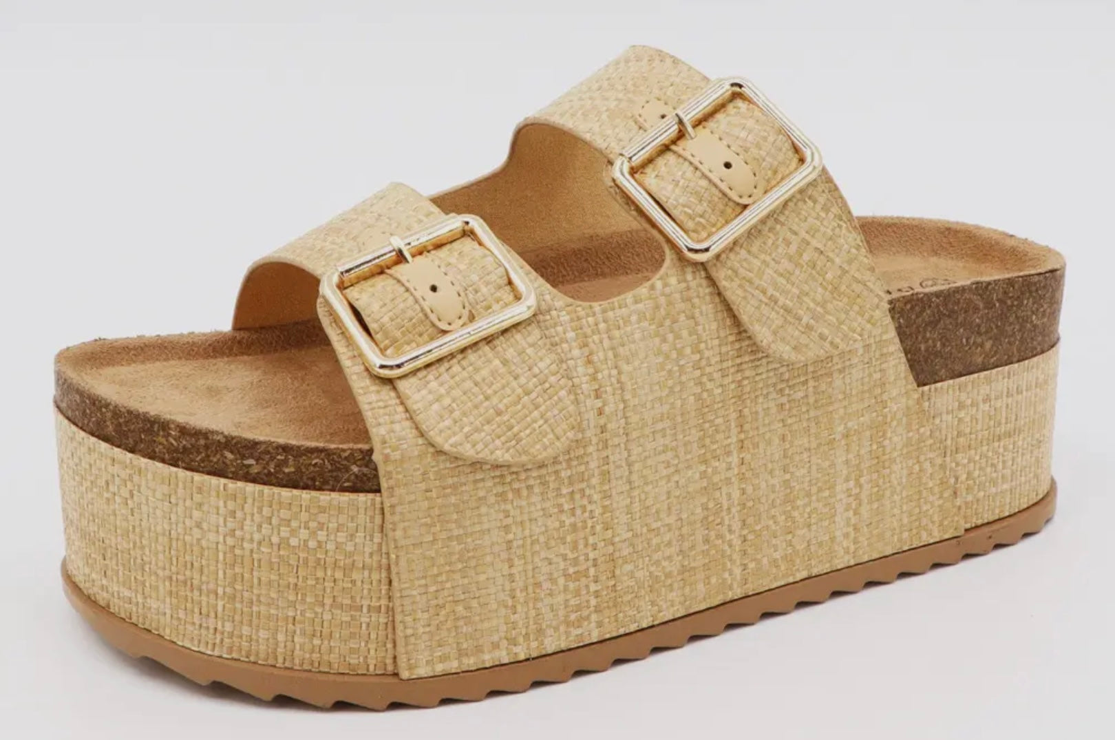 Bamboo Thick Cork Platform Buckle Strap Sandal