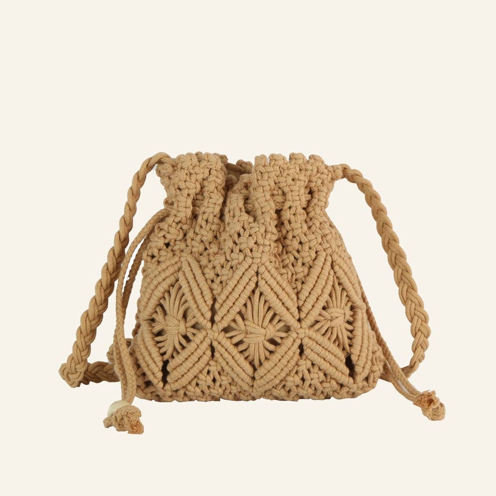 Crochet Braid Design Drawstring Crossbody Bag