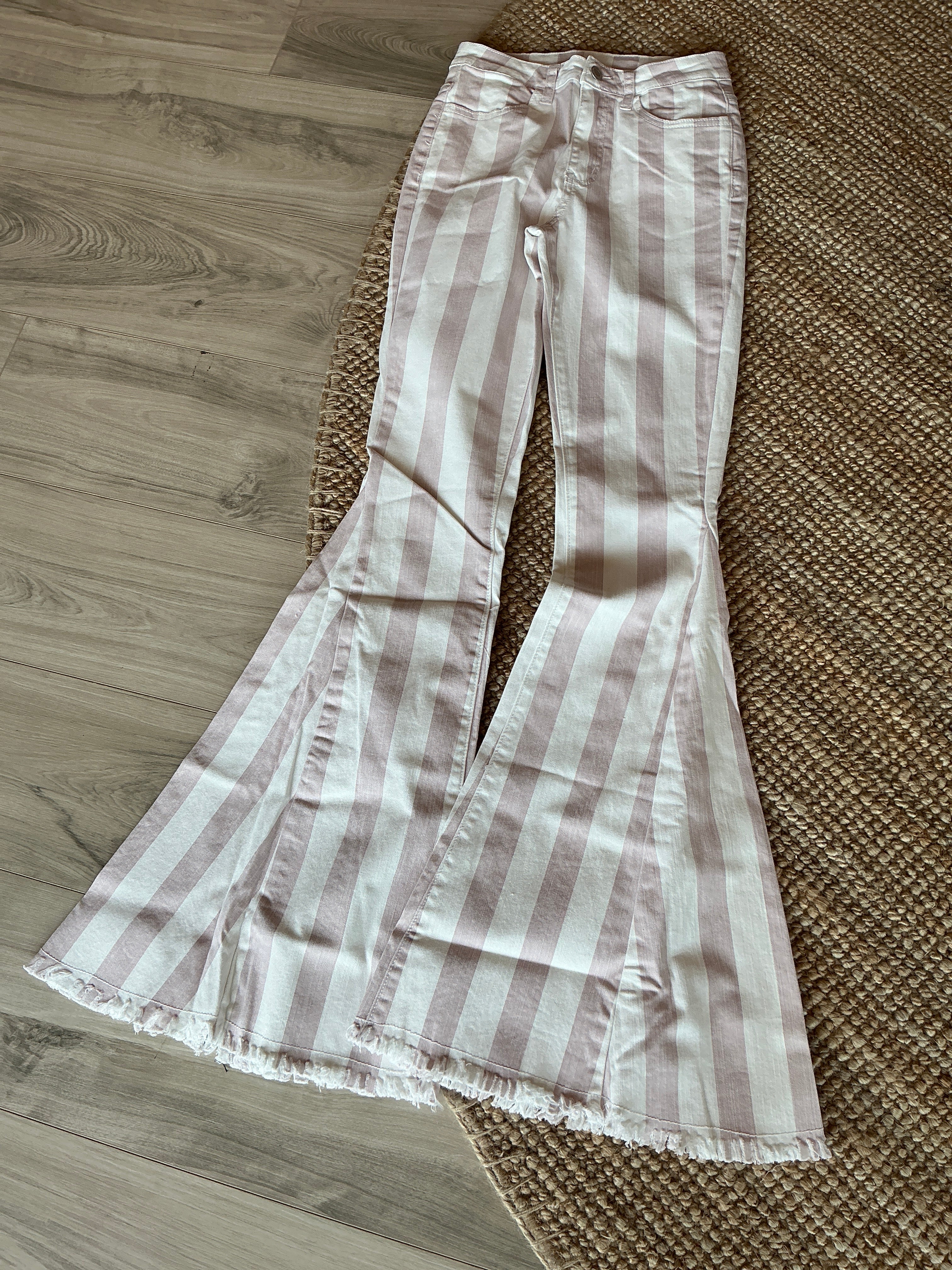 Blush Striped Bellbottom Jeans