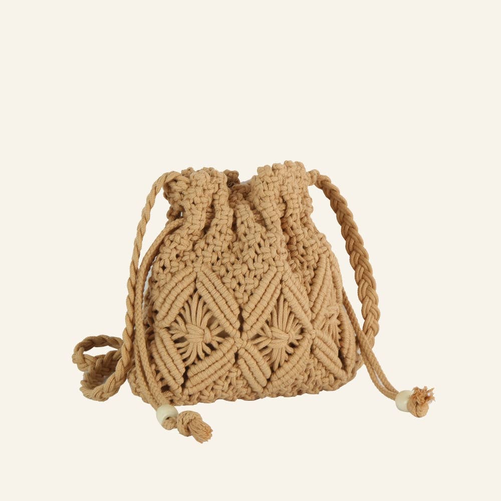 Crochet Braid Design Drawstring Crossbody Bag