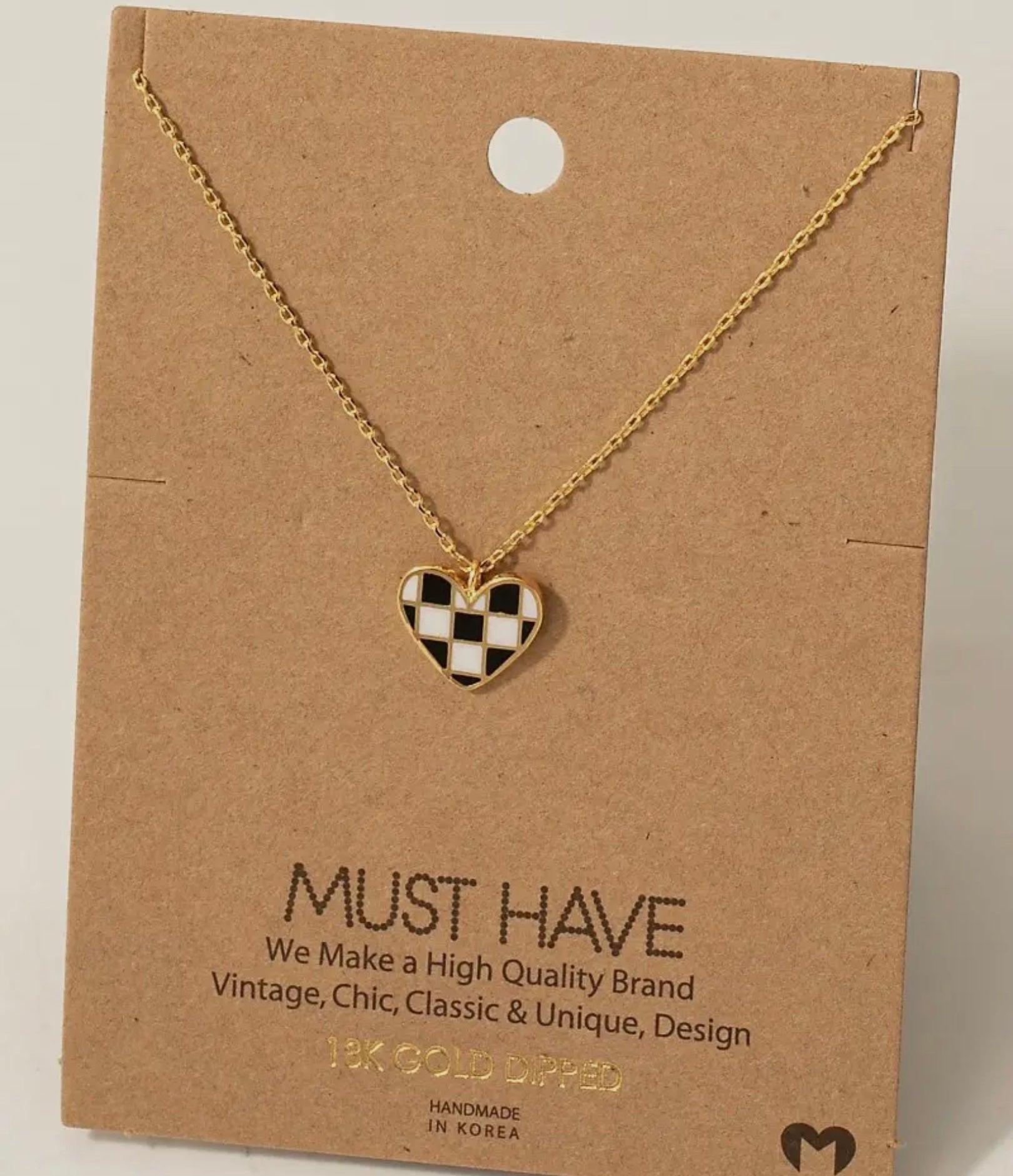 Must Have Checkered Heart Necklace