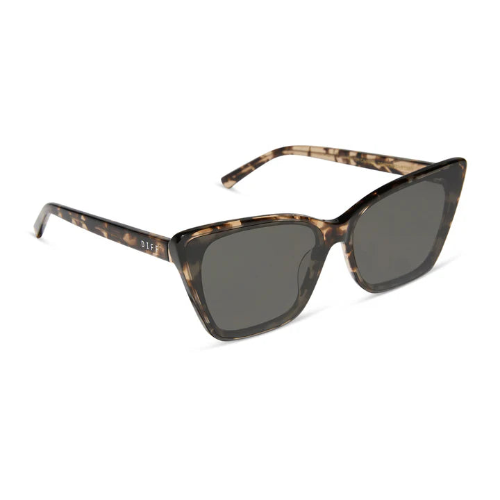 Cat-eye sunglasses with tortoiseshell frame on a white background