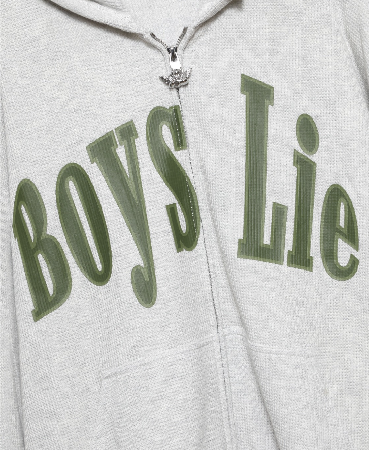Gray hoodie with green text &