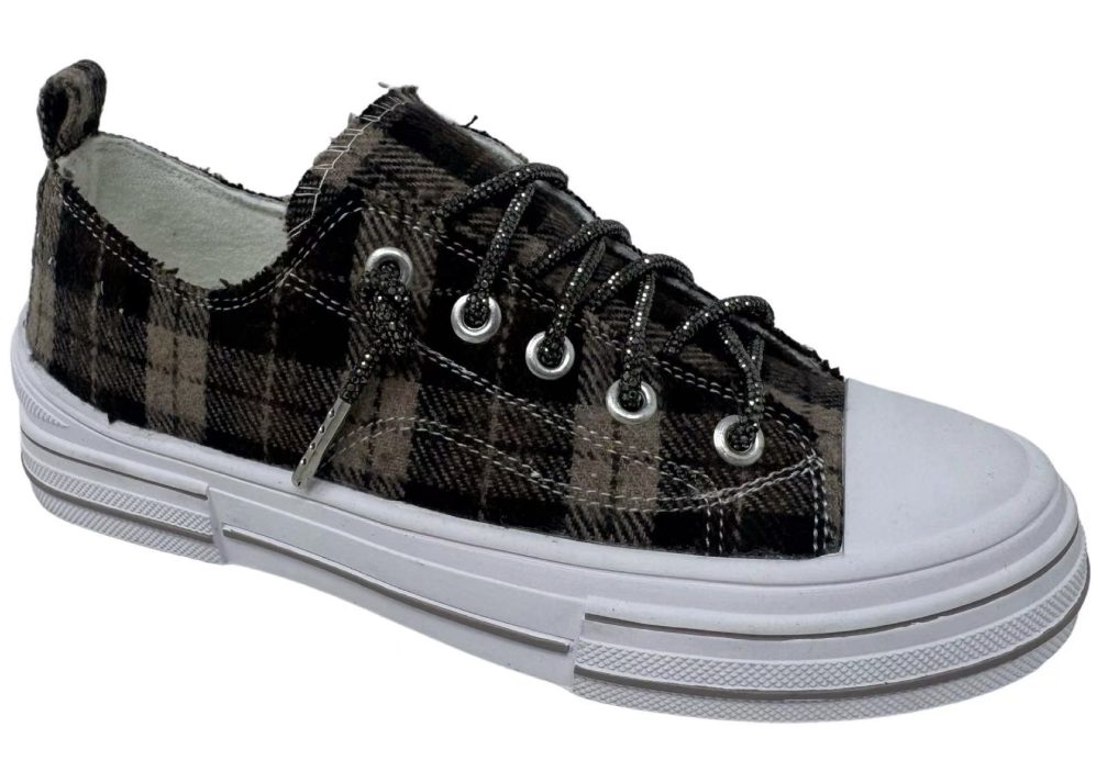 Plaid Sneaker with sparkle laces on white background