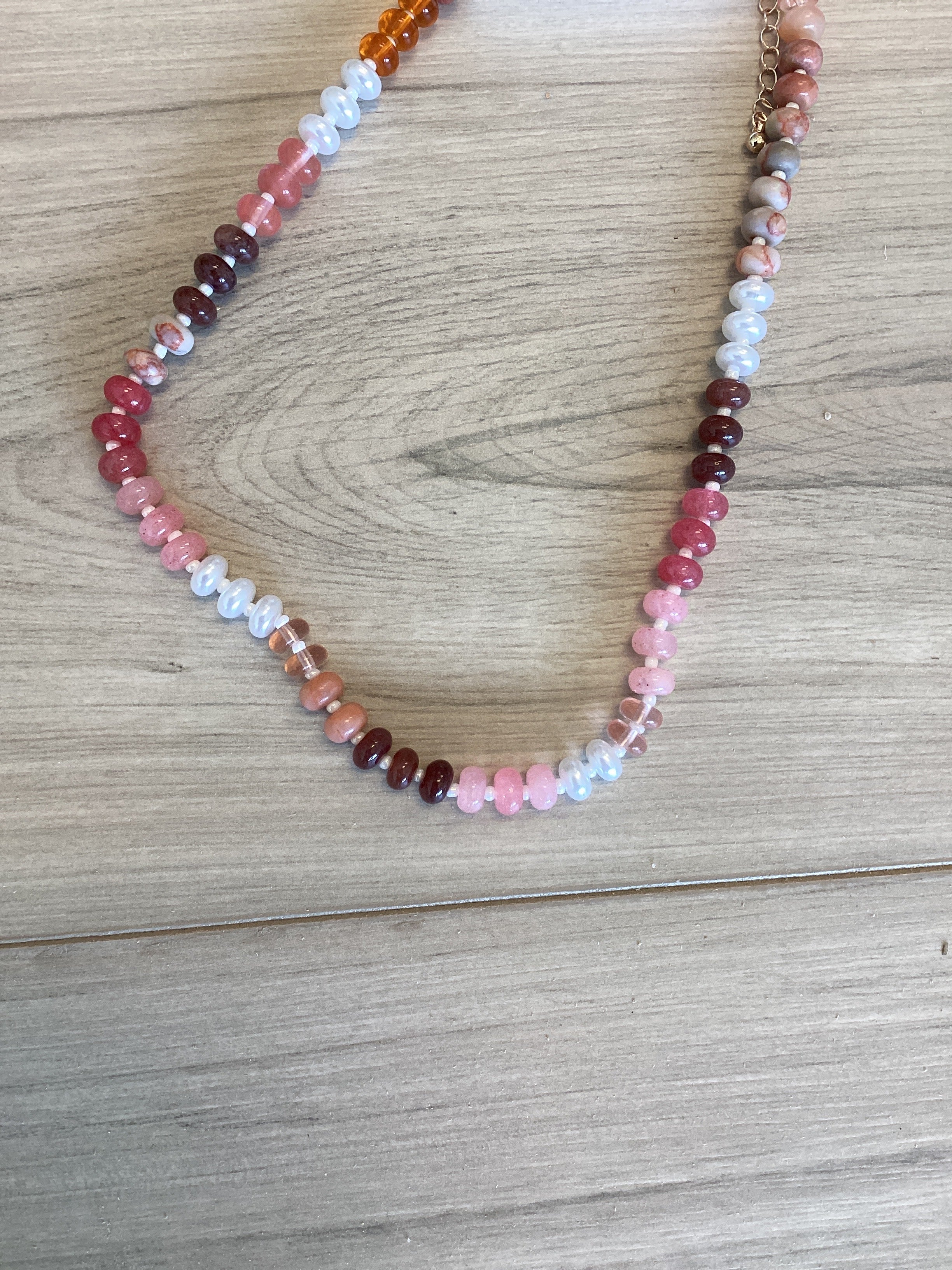 Natural Agate Glass Semi Precious Bead Necklace Pinks