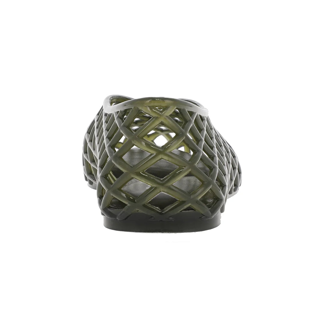 Green woven sandal on a white background
