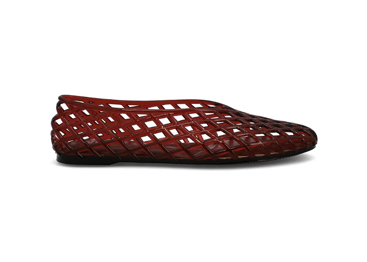 Burgundy Jelly shoe shown from side view on plain background