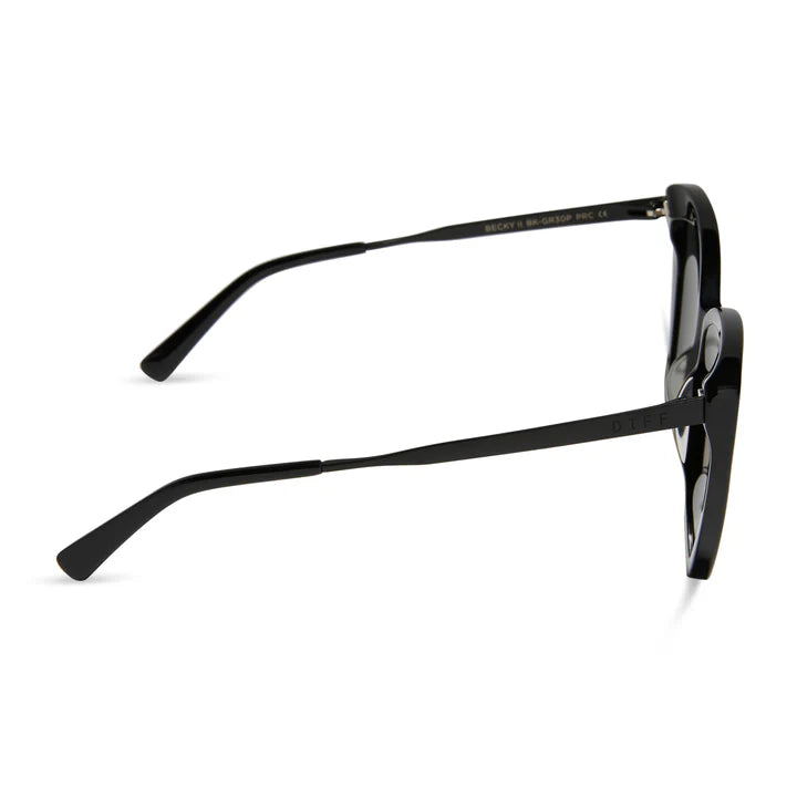 Black sunglasses with a reflective surface on a white background