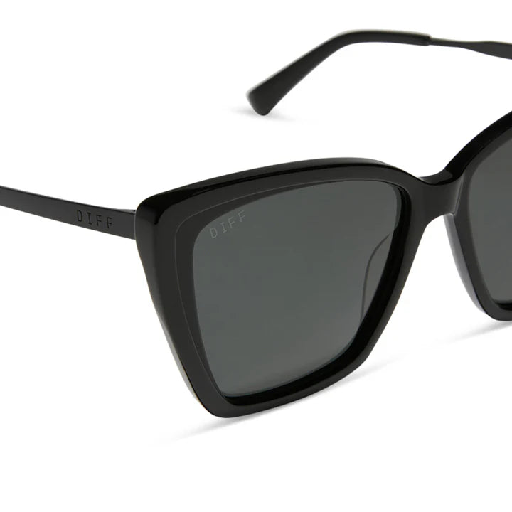 Black sunglasses with dark lenses on a white background