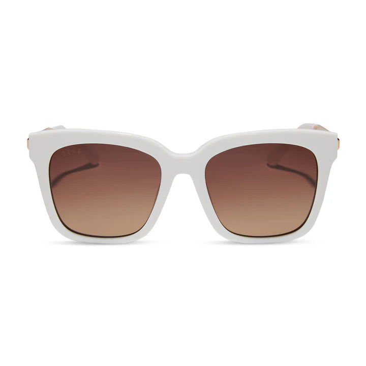White sunglasses with brown lenses on a white background