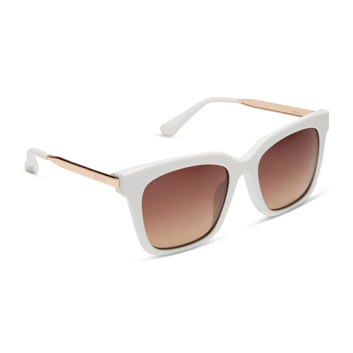 White sunglasses with brown gradient lenses on a white background