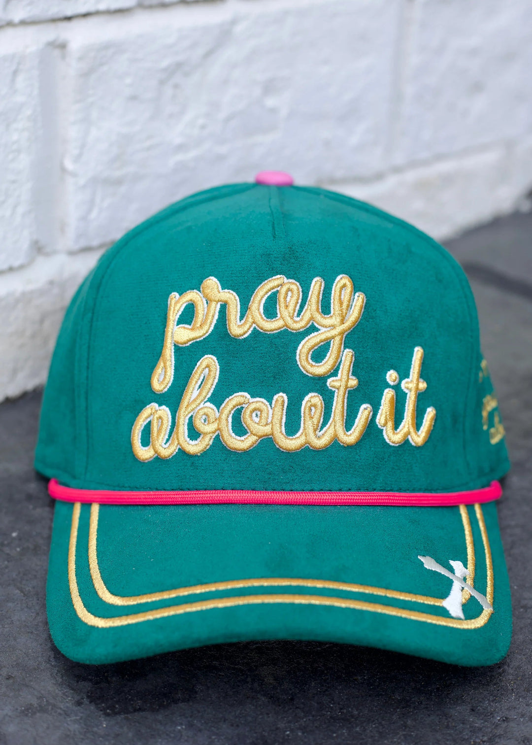 Green faux suede trucker hat with &