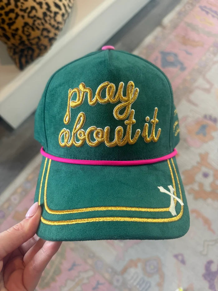 Green faux suede hat with &