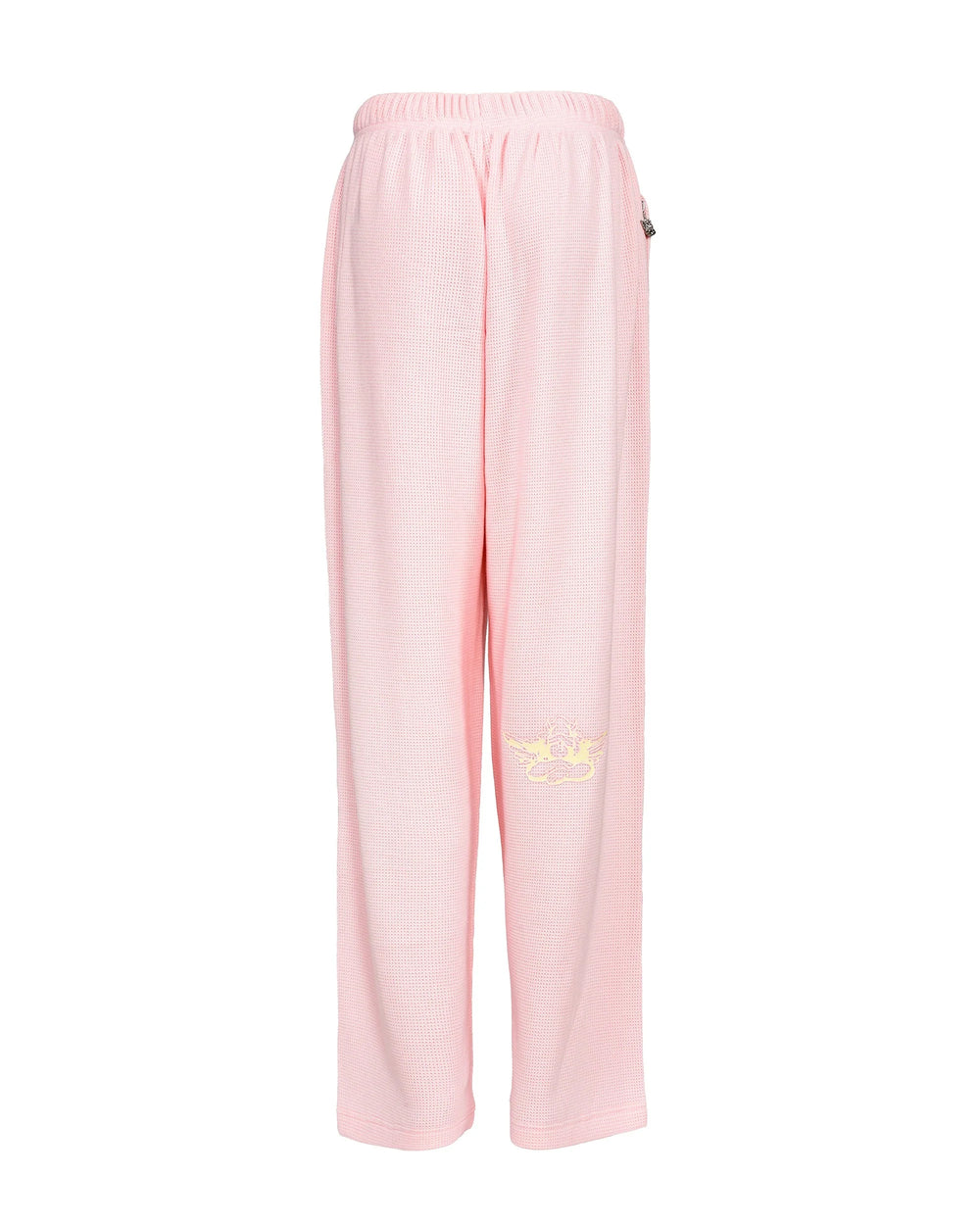 Pink pants with a logo on a white background