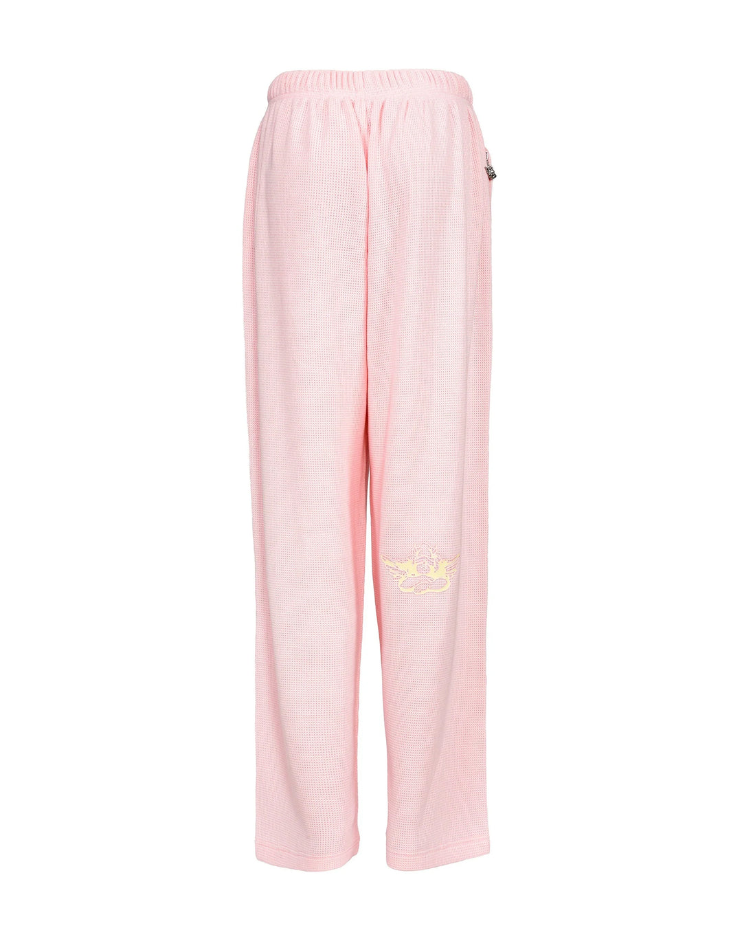 Pink pants with a logo on a white background