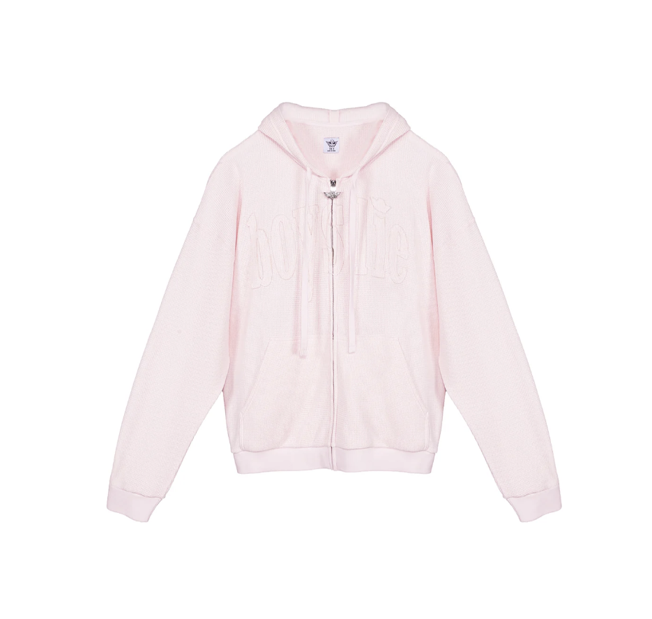 Pale Pink Zip Up Hoodie on white background