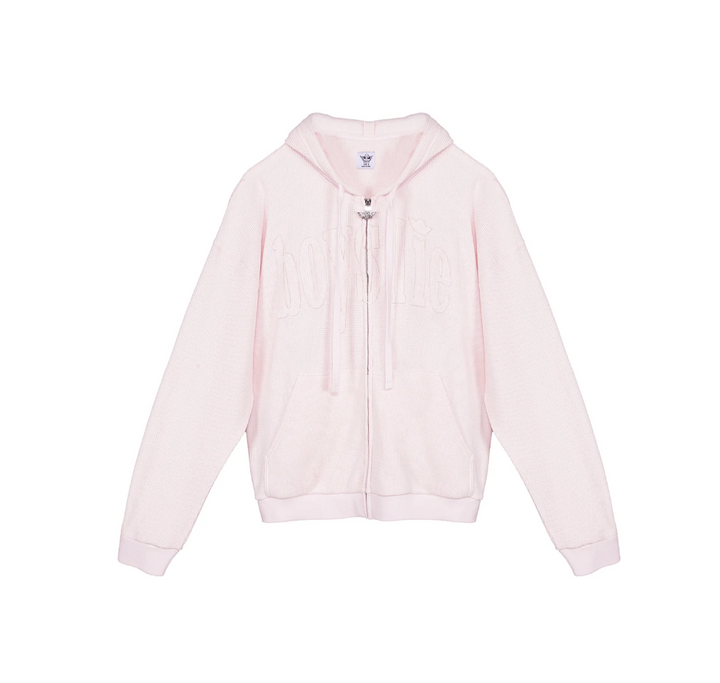 Pale Pink Zip Up Hoodie on white background