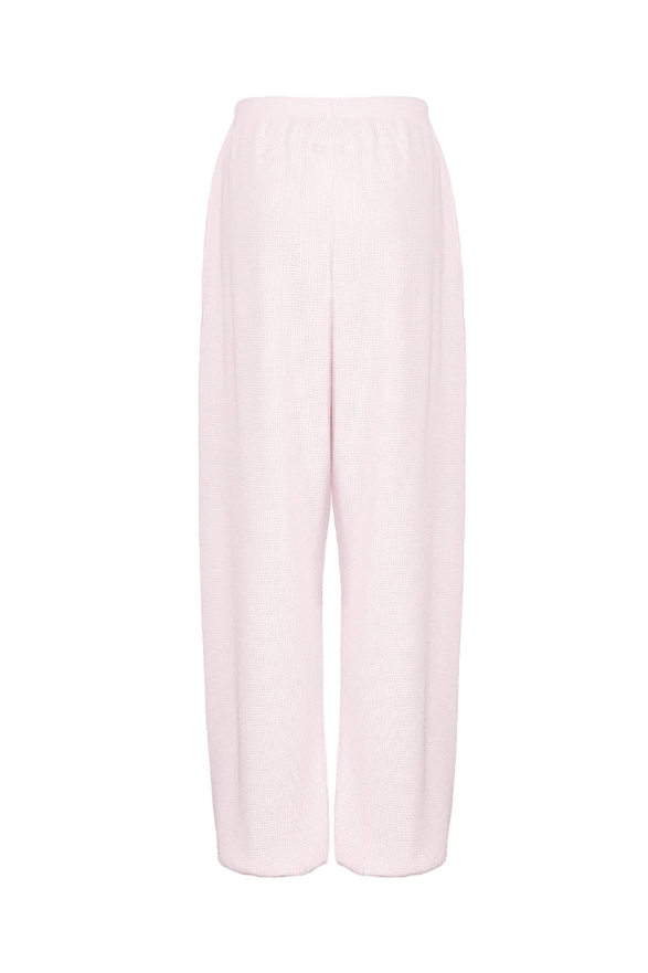 Light pink wide-leg cropped pants with an elastic waistband, shown against a plain white background.