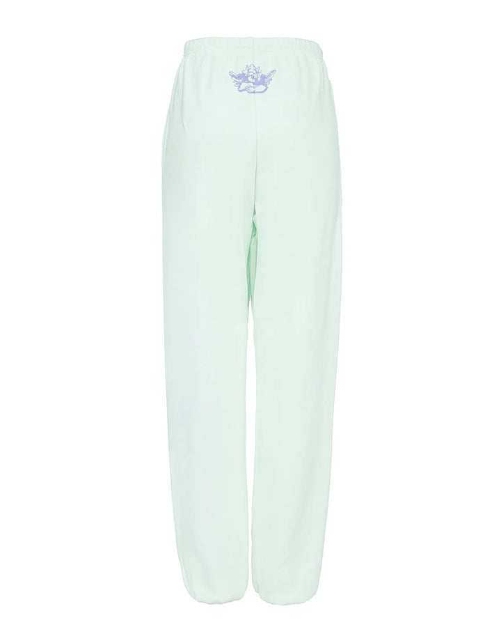 Light green pants with a small logo on a white background