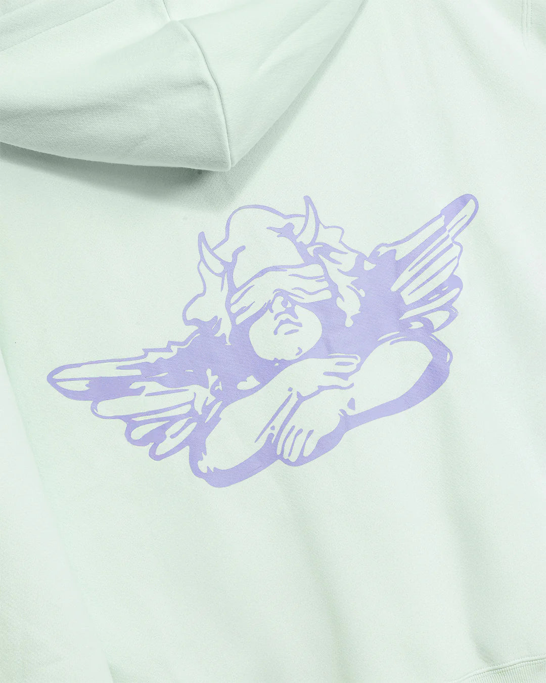 Light gray hoodie with a purple graphic design on a light gray background