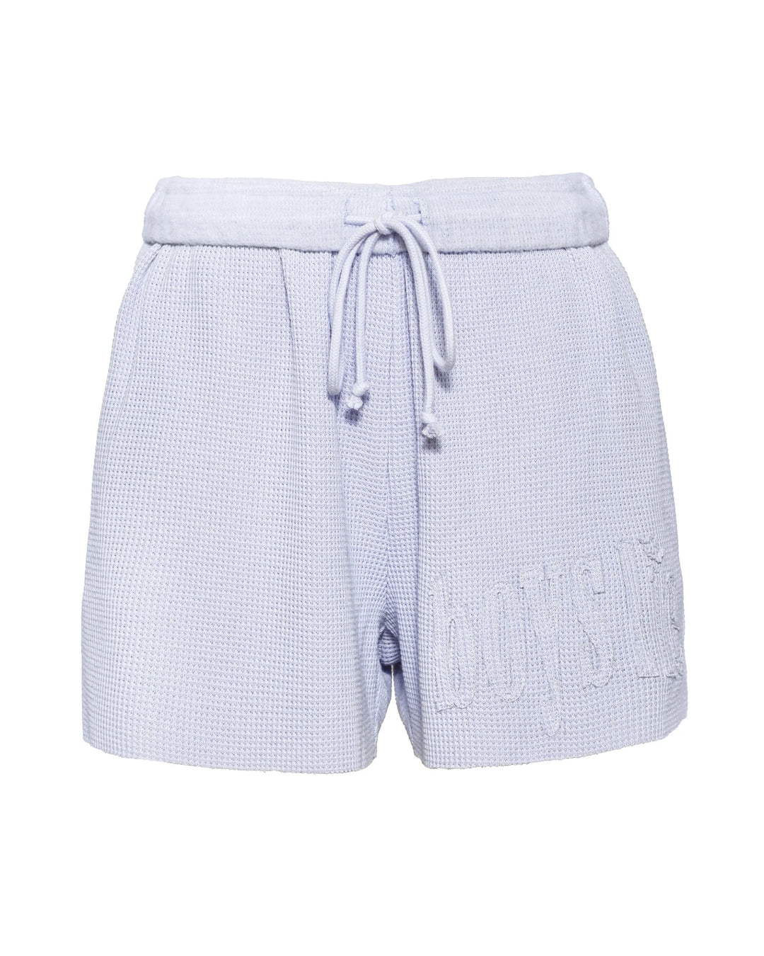 Light lilac shorts with a drawstring on a white background