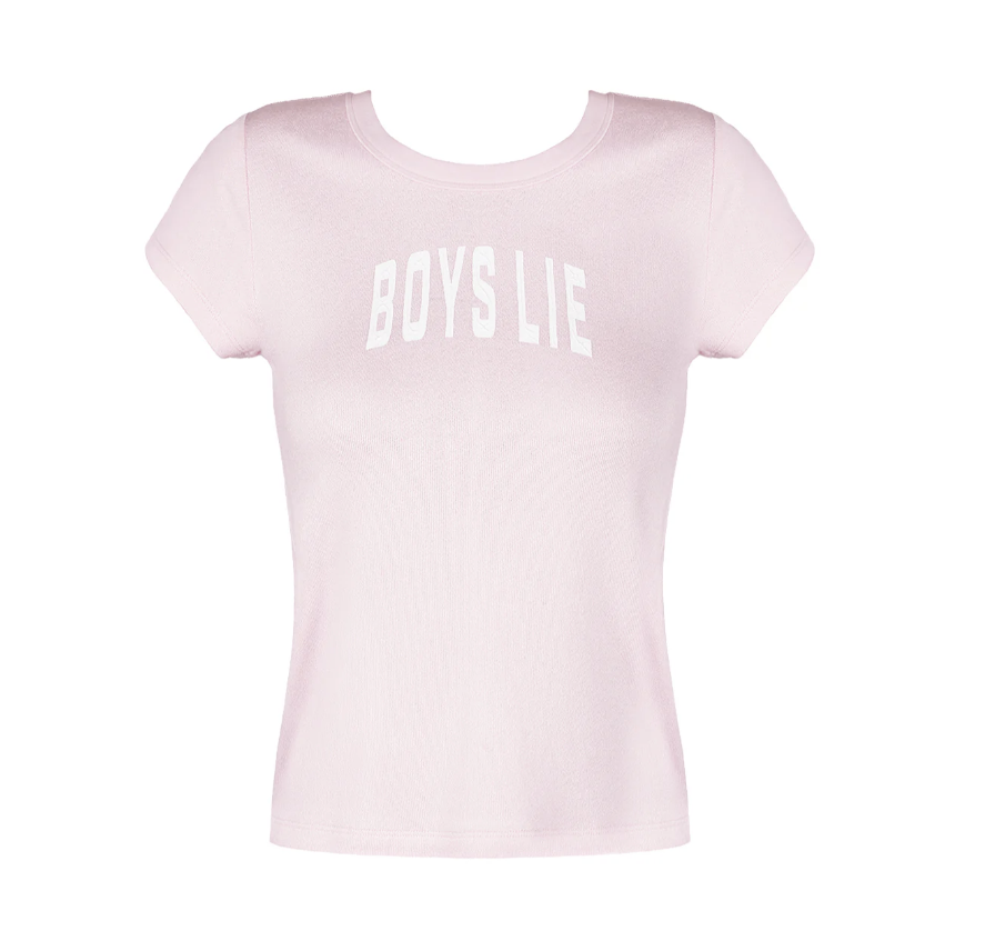 A light pink short-sleeve t-shirt with &