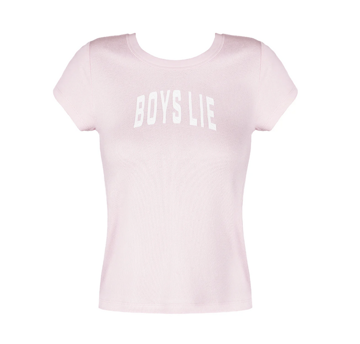 A light pink short-sleeve t-shirt with &