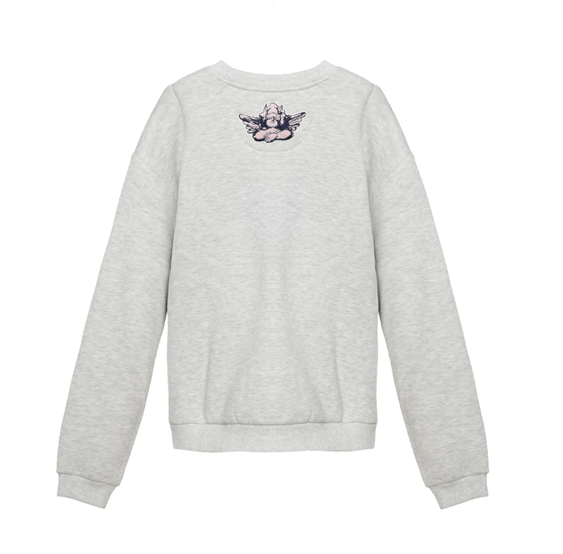 grey crewneck with angel applique on white background