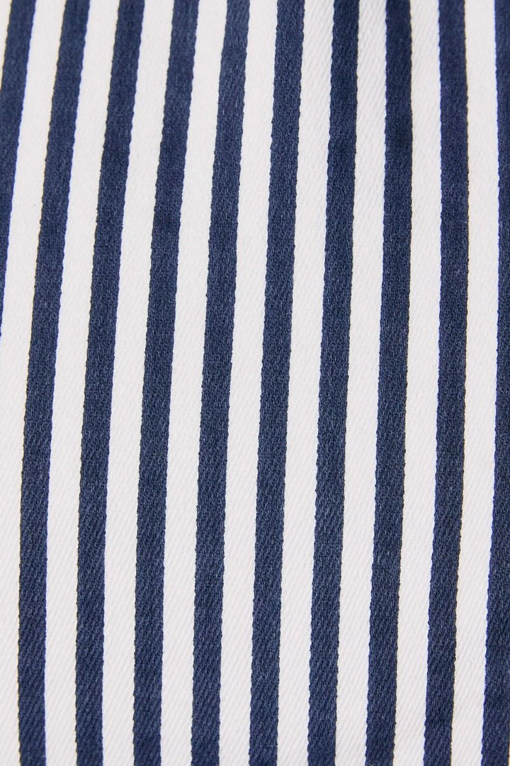 Close-up of blue and white striped fabric