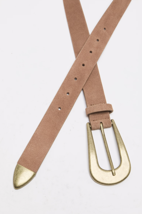 Brown belt with gold buckle on a white background