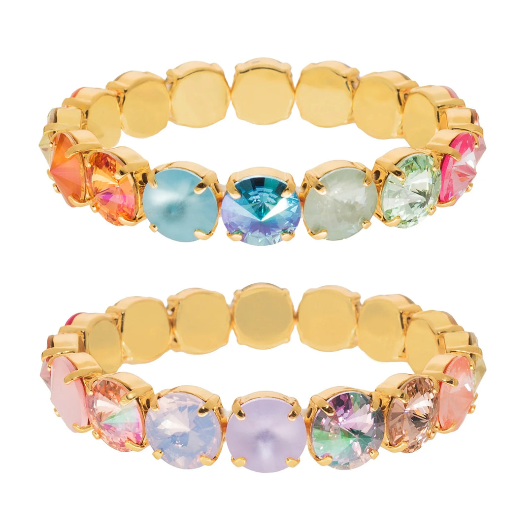 Stretch bracelet with multicolor gemstones on white background