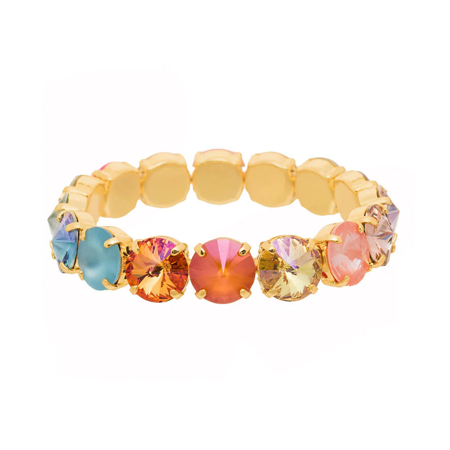 Jewelry bracelet with multicolored gemstones on a white background