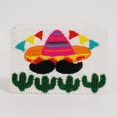 Seed Beaded Sombrero & Cacti Coin Purse